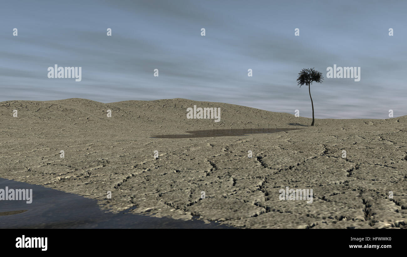 3D Darstellung der prähistorischen Wüstenlandschaft Stockfoto