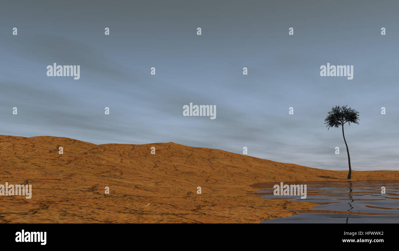 3D Darstellung der prähistorischen Wüstenlandschaft Stockfoto