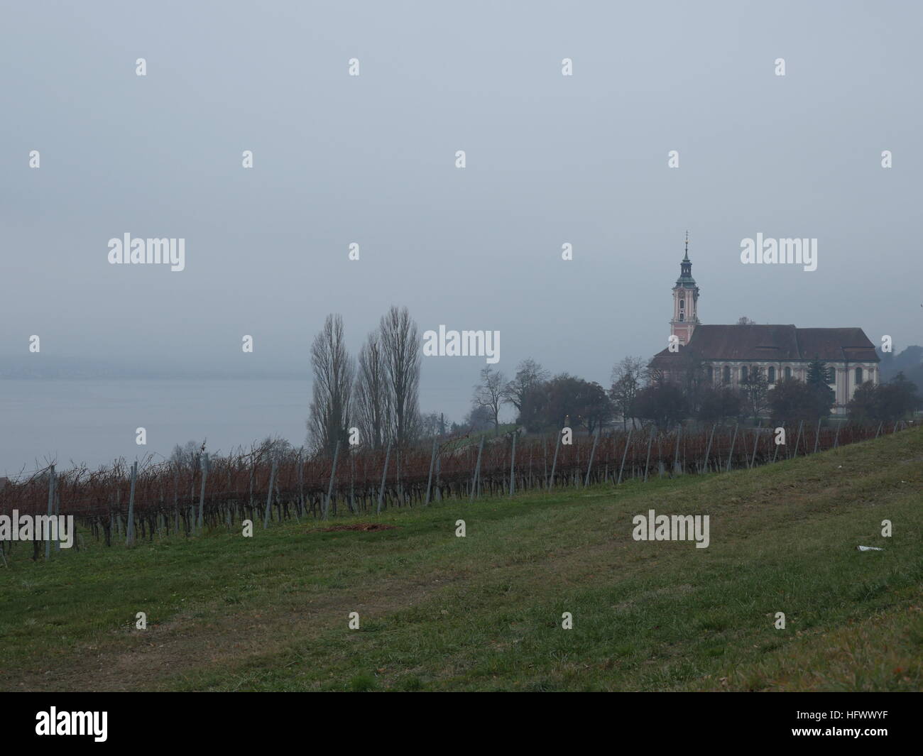 Birnau Im Nebel Stockfoto