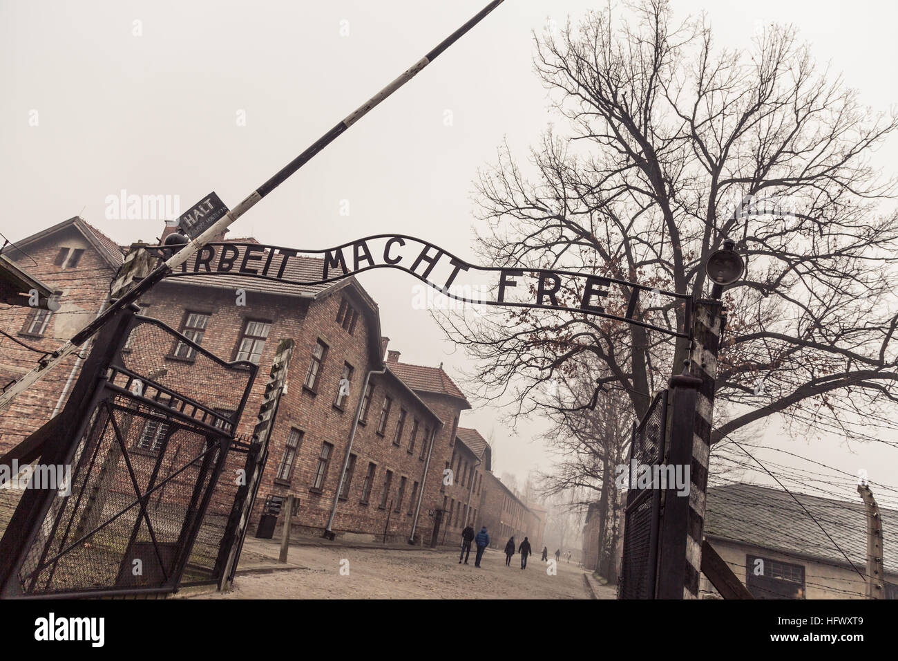 KZ Auschwitz in Polen, Haupteingang Stockfoto