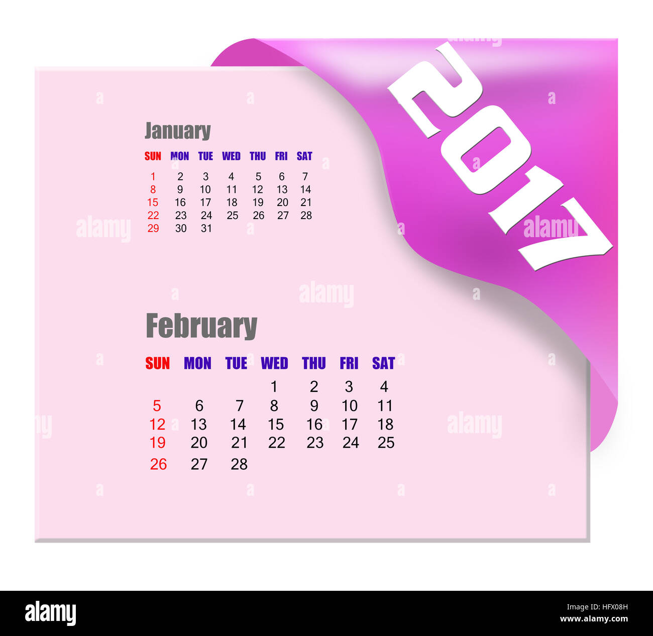 2017 Februar Kalender Stockfoto