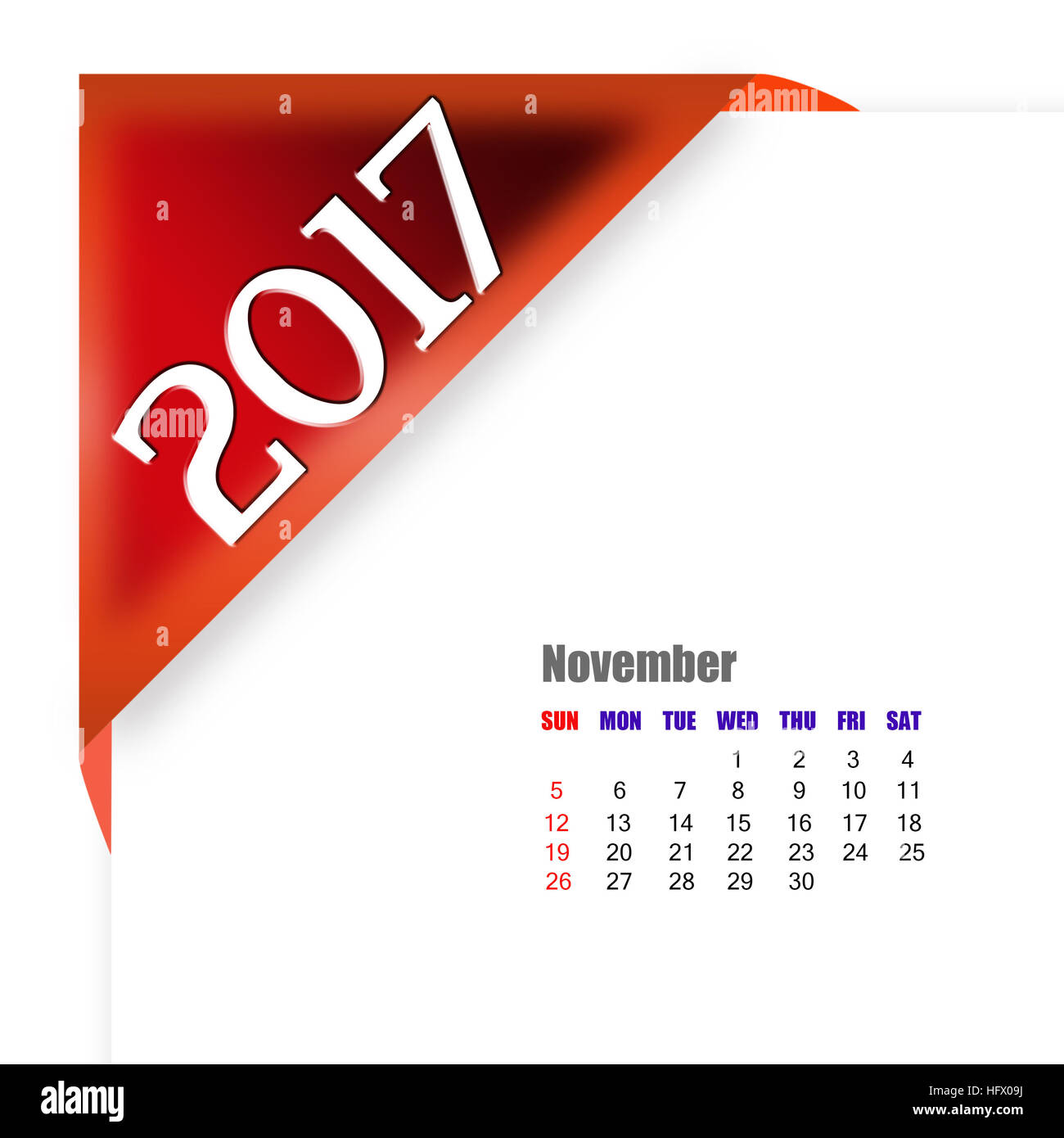 November Kalender 2017 Stockfoto