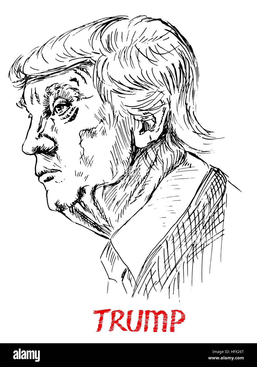 Porträt von Donald Trump, einfache Linien Zeichnung illustration Stockfoto