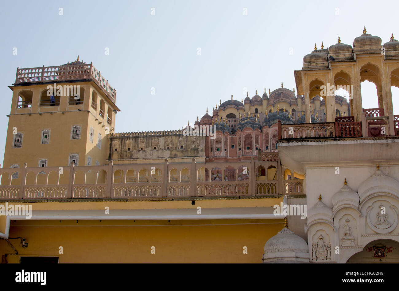 Teil des Gebäudes des Palastes der Winde Hava Makhal in Jaipur Indien, Teil, Architektur, Gebäude, Anstand, hava Stockfoto