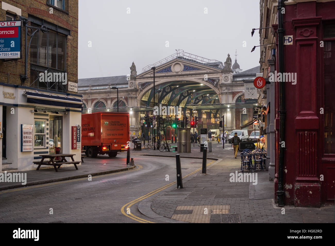 Früh am Fleischmarkt Smithfield, London, England, Dezember 2016