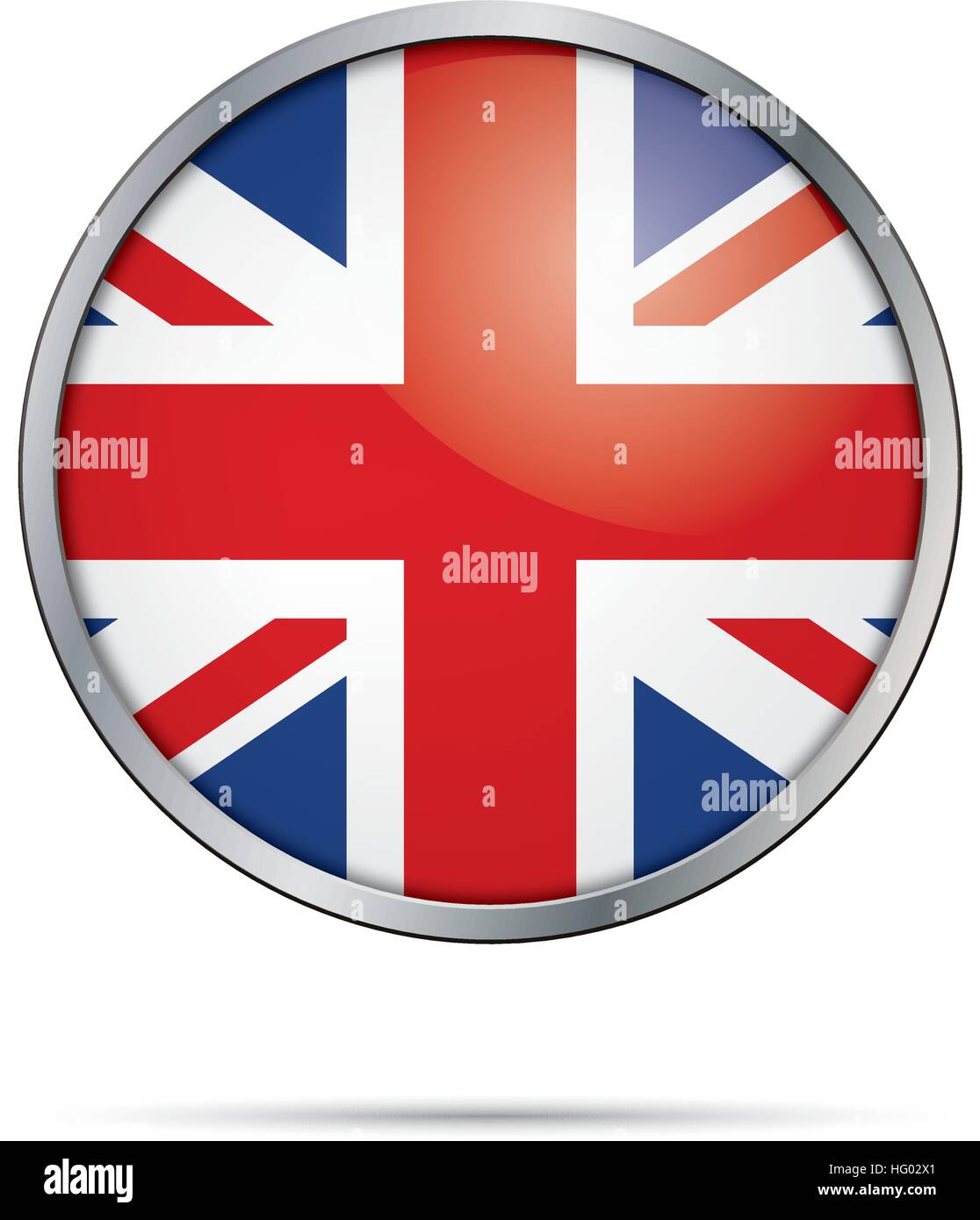 Vektor britischen Commonwealth Flagge Button. Großbritannien Fahne im runden Glas-Knopf-Stil mit Metallrahmen. Stock Vektor