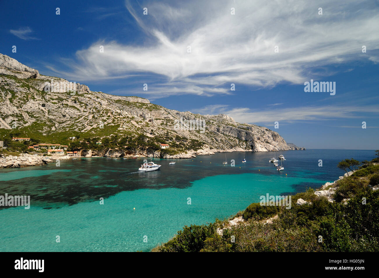 Sormiou Calanque Fjord oder Inlet an der Mittelmeerküste in der Nähe von Marseille Frankreich Stockfoto