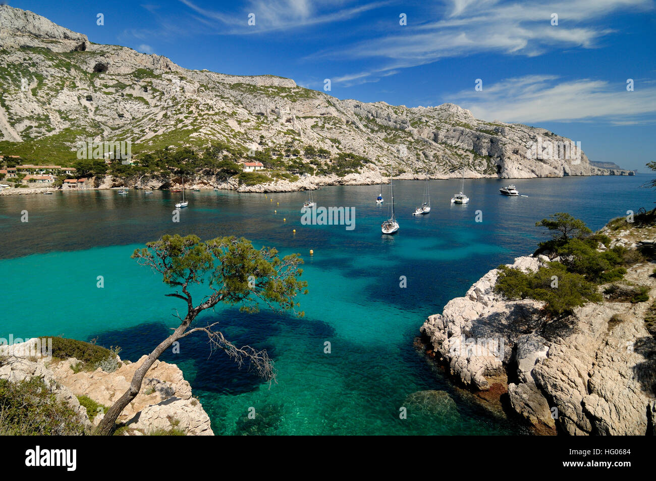 Sormiou Calanque Fjord oder Inlet an der Mittelmeerküste in der Nähe von Marseille Frankreich Stockfoto