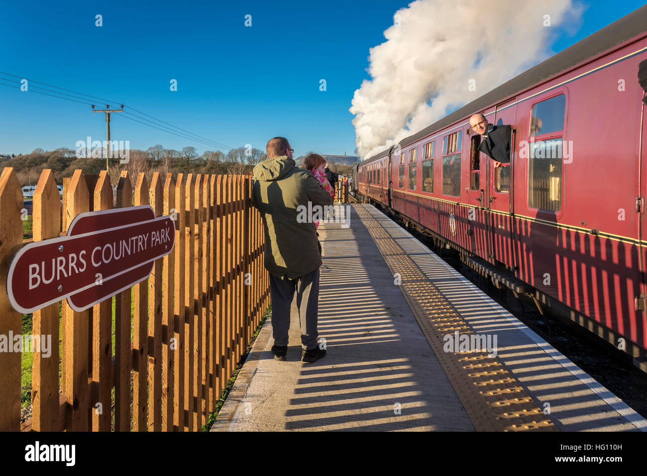 Begraben. England, 02. Januar 2017. Die Dampfmaschine Lancashire Füsilier abgebildet am neuen East Lancashire Bahnhof in Grate Country Park in der Nähe von Bury Lancashire. Stockfoto