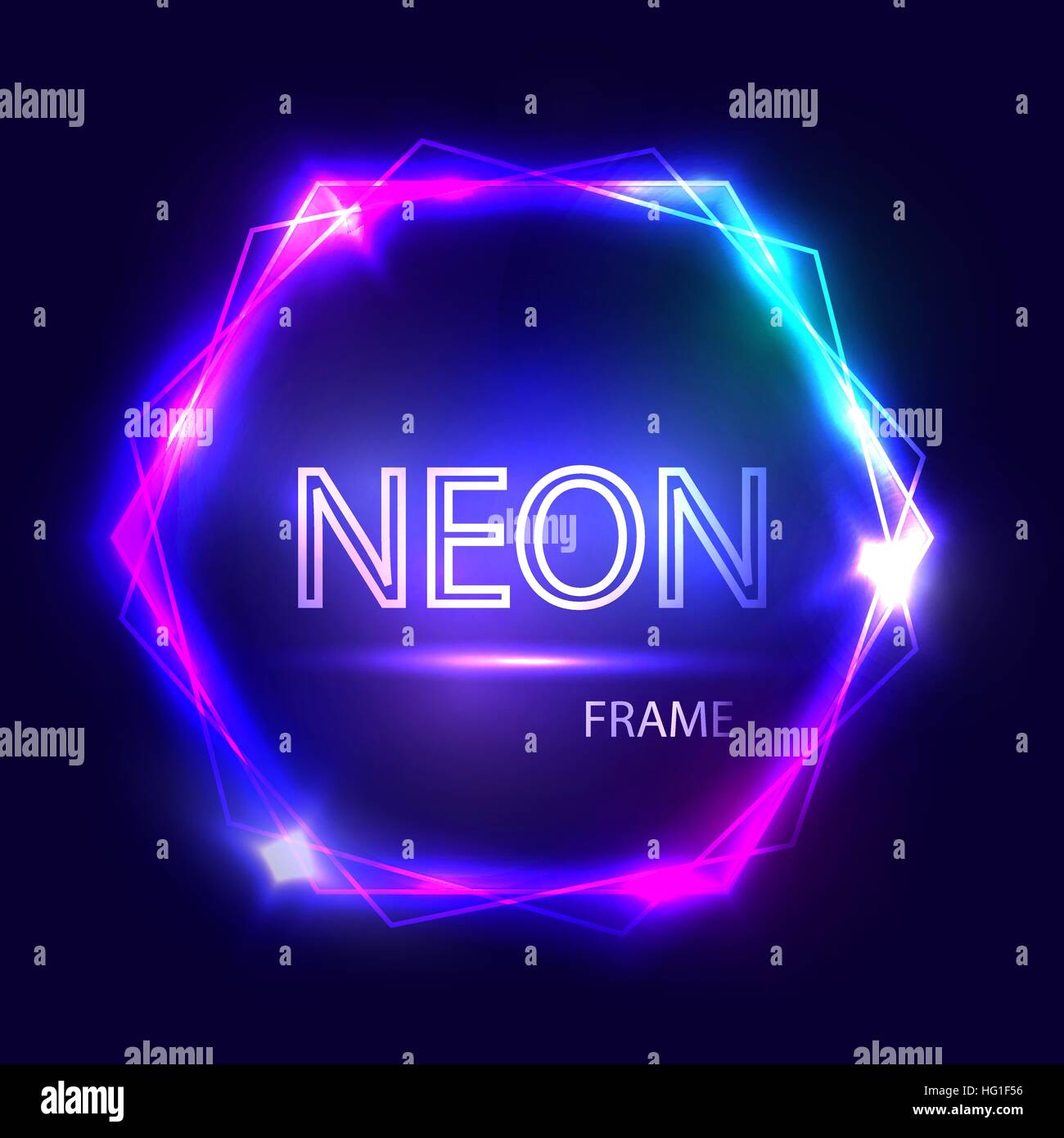 Leuchtreklame. Sechseck-Hintergrund. Leuchtende elektrische abstrakten Rahmen auf dunklen Hintergrund. Leichte Banner mit Glanz. Hellen Vektor-Illustration mit Fackeln und funkelt. Stock Vektor