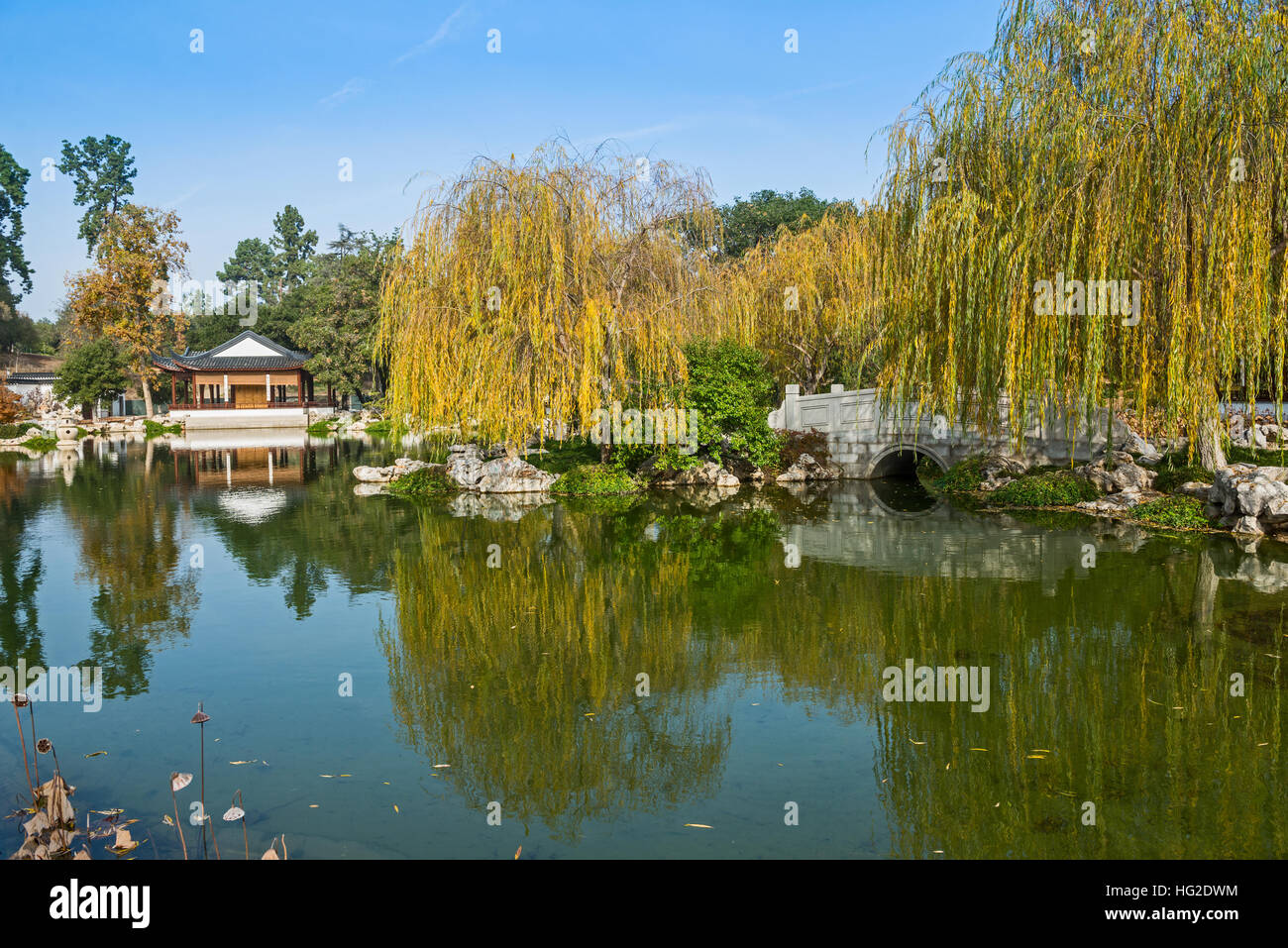 Inspiriert durch die Jahrhunderte alte chinesische Tradition der Privatgärten für wissenschaftliche Beschäftigungen, Liu Fang Yuan oder den Garten des fließenden Duft entwickelt, Stockfoto