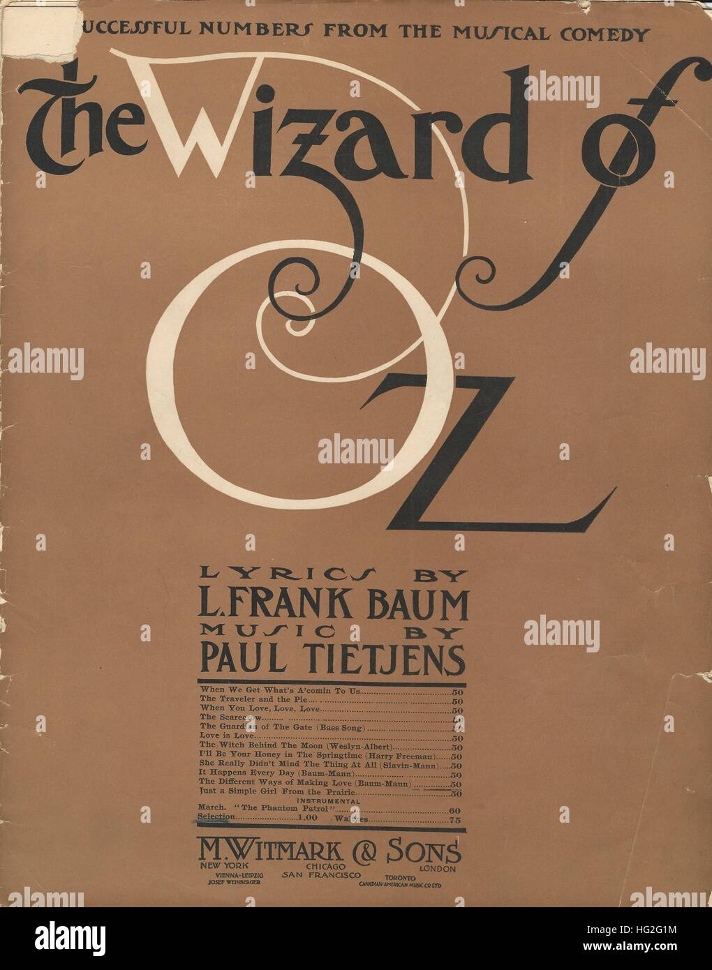 "The Wizard of Oz" musikalische Noten 1903 Abdeckung Stockfoto