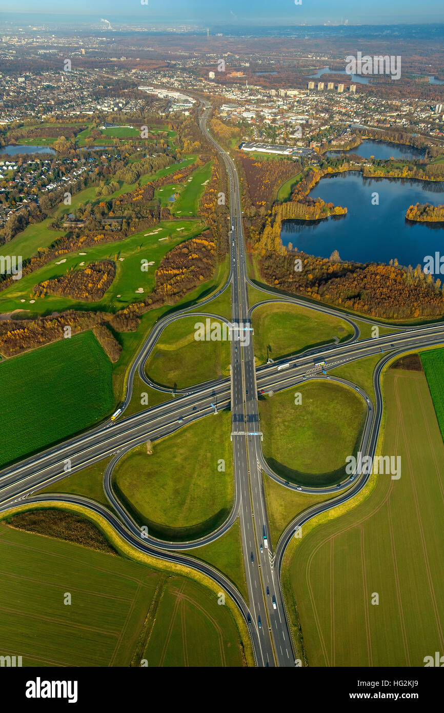 Luftaufnahme, Austausch interchange Duisburg-Süd, Highway 59 und Bundesstraße B288, Duisburg, Düsseldorf, Ruhr Aeria, Stockfoto