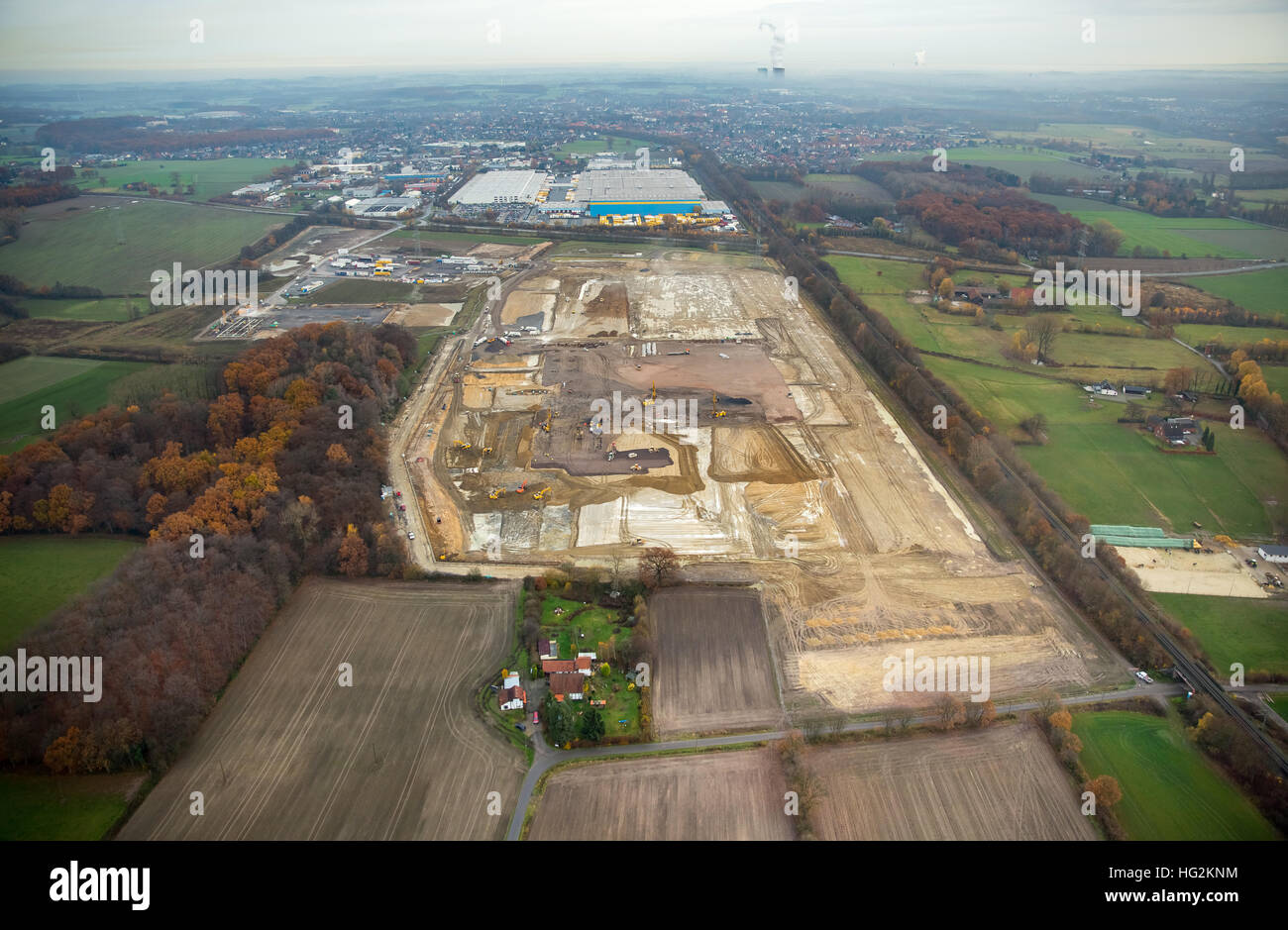 Luftaufnahme, neue Amazon-Logistik-Werne, Werne, Ruhrgebiet, Nordrhein-Westfalen, Deutschland, Europa, Luftaufnahme, Vögel-Augen sehen Stockfoto