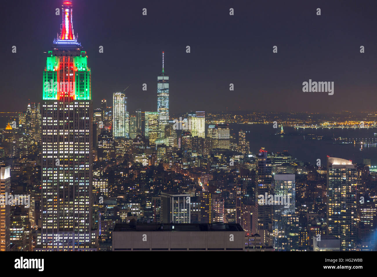 Nächtliche Aussicht vom Top of The Rock (Rockefeller Center) New York. Stockfoto