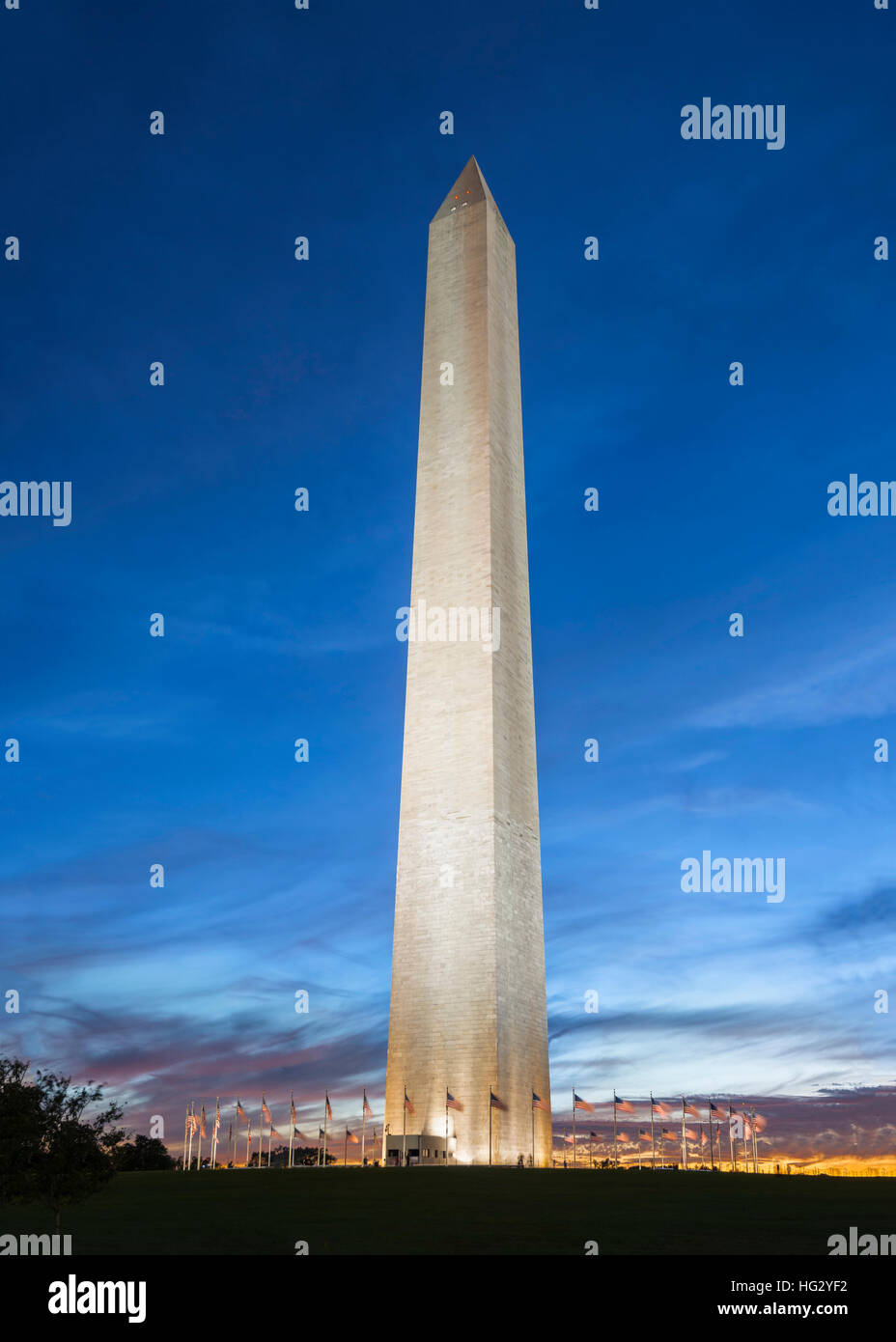 Washington Monument bei Sonnenuntergang, Washington DC, USA Stockfoto