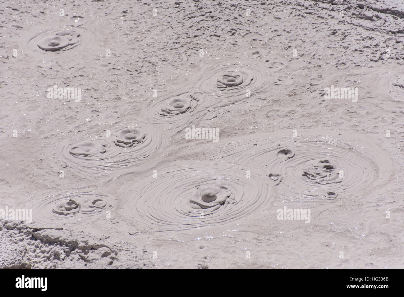 Schlammlöcher im Bereich Schlammvulkan im Yellowstone National Park. Stockfoto