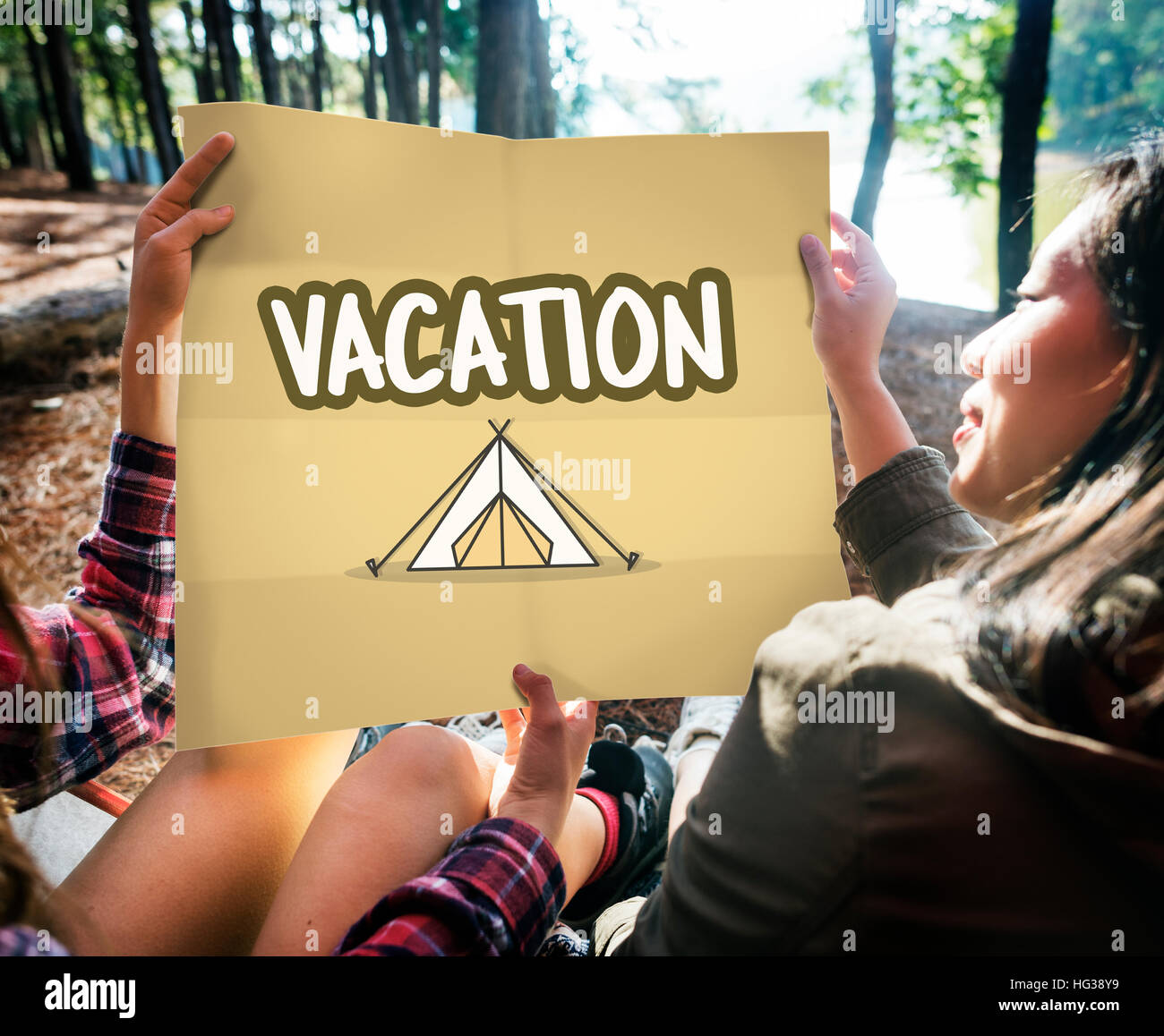Outdoor Camping Zelt Grafikkonzept Stockfoto