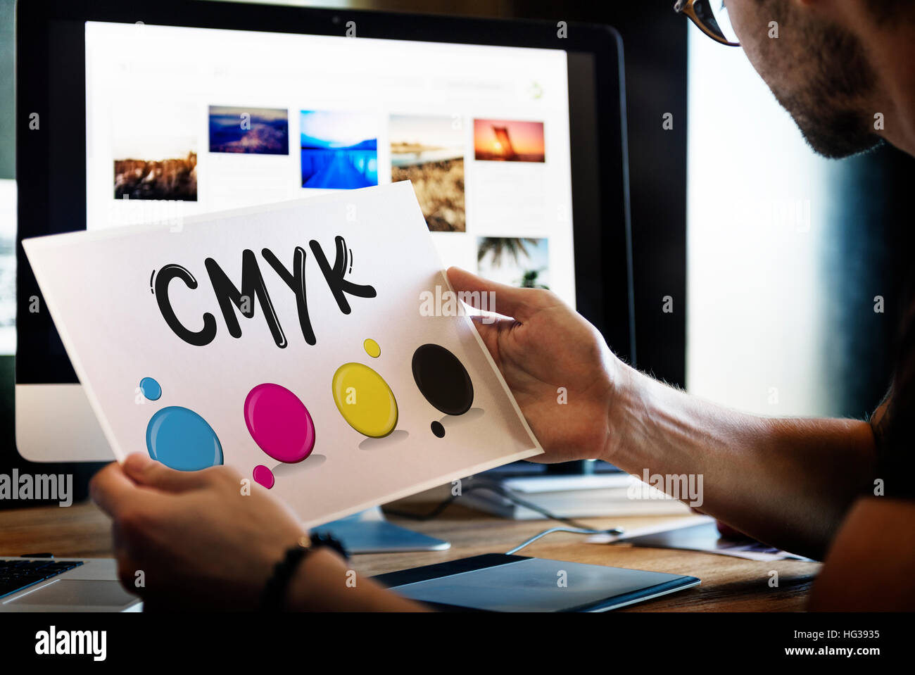 CMYK-kreatives Design Farbe Tinte Mischung Druck Konzept Stockfoto