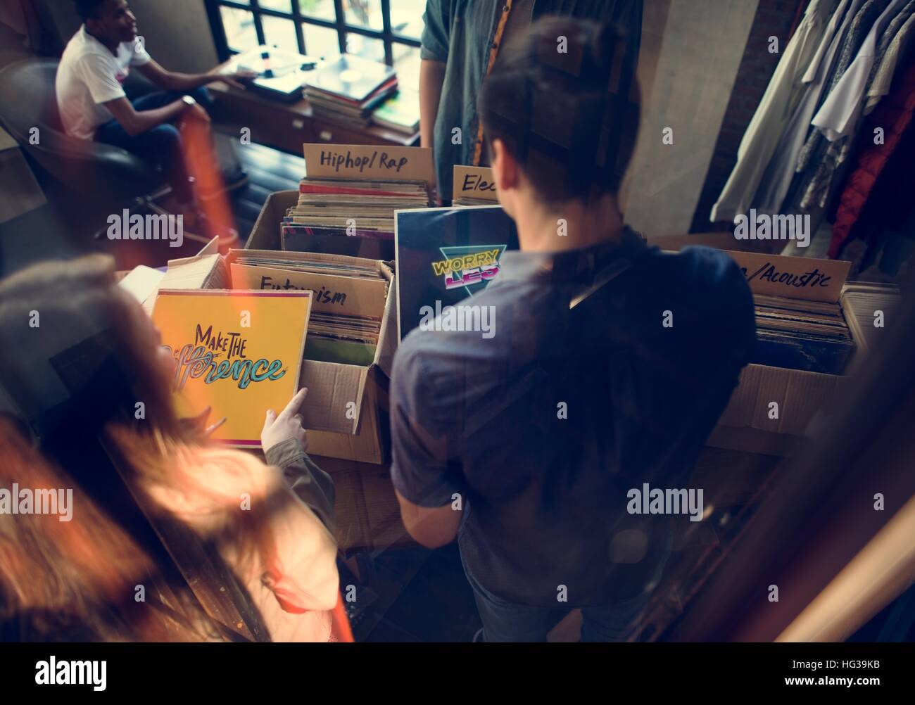Vinyl Record Store Musik einkaufen Oldschool Klassiker Konzept Stockfoto