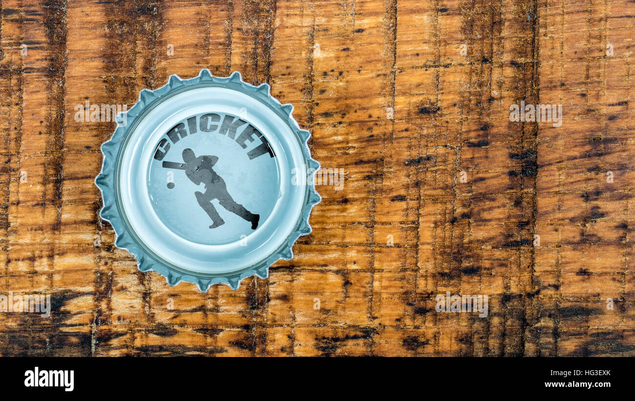 Cricketspieler im Bierschaum Stockfoto