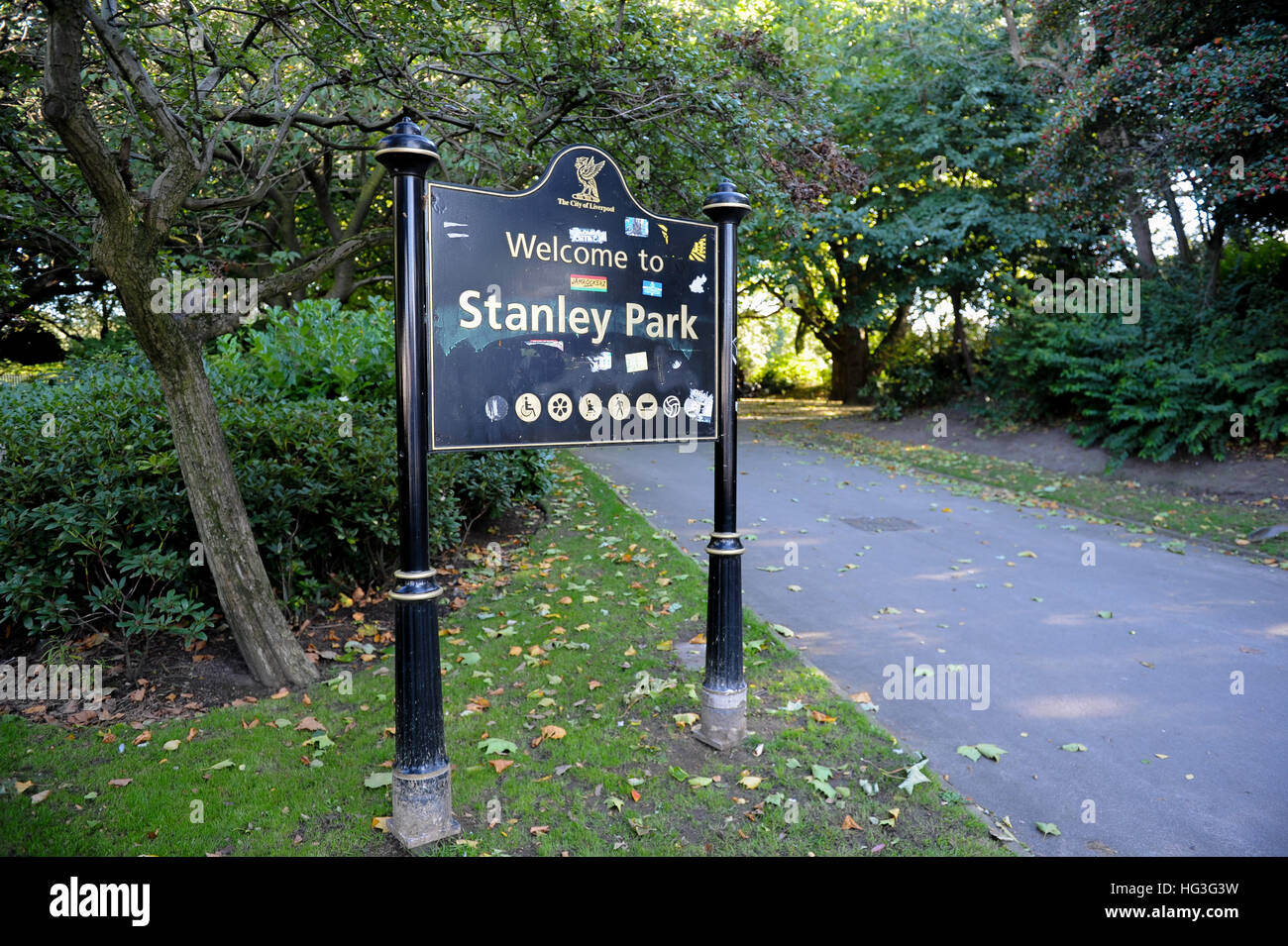 Stanley Park Liverpool Zeichen Stockfoto