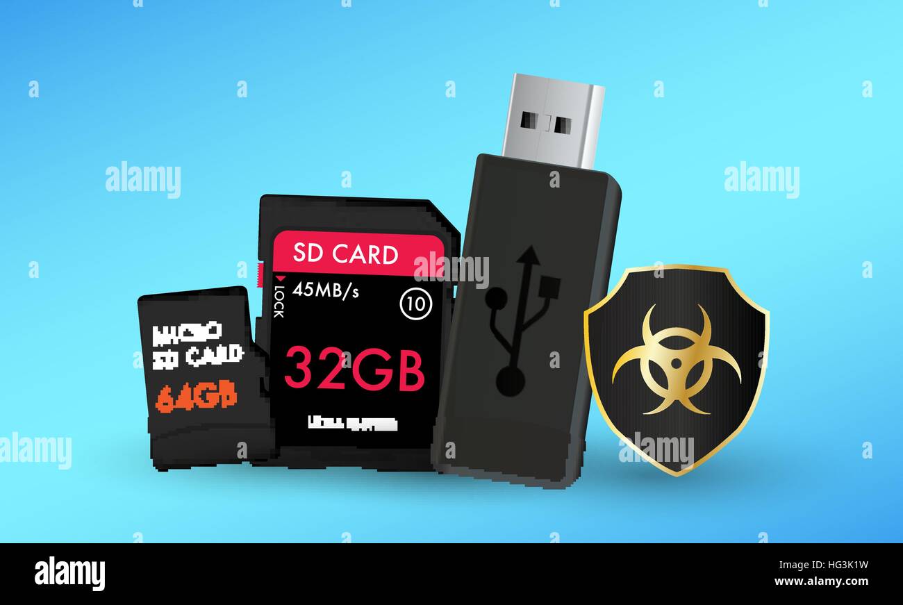 SD Karte Micro SD-Karte und USB-Stick mit einem Schutzschild  Antivirus-computer Stock-Vektorgrafik - Alamy