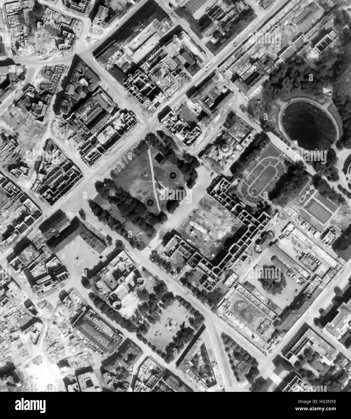 STUTTGART 3. August 1944. Erweiterung zum Detail zeigen gesammelt von Foto-Aufklärer aus einem zentralen Bereich in der Nähe des Hauptbahnhofs. Stockfoto