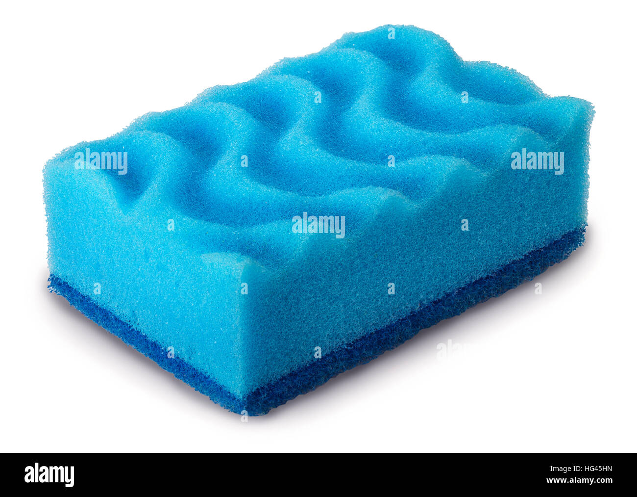 eine wellenförmige blaue Reinigung Schwamm isolierten auf weißen Hintergrund Stockfoto