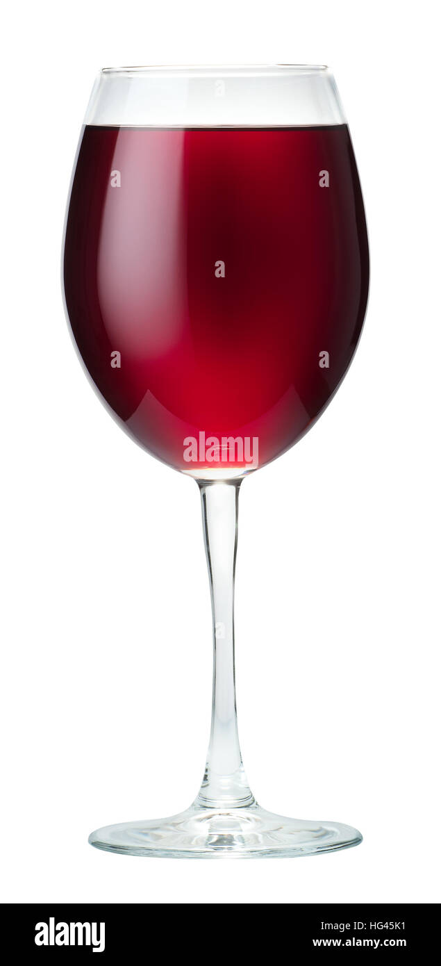 ein großes volles Glas Rotwein isoliert auf weißem Hintergrund Stockfoto