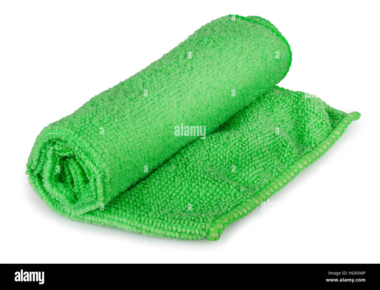 Rollengewicht grün universal Mikrofaser Serviette für Reinigung, isoliert auf weißem Hintergrund Stockfoto