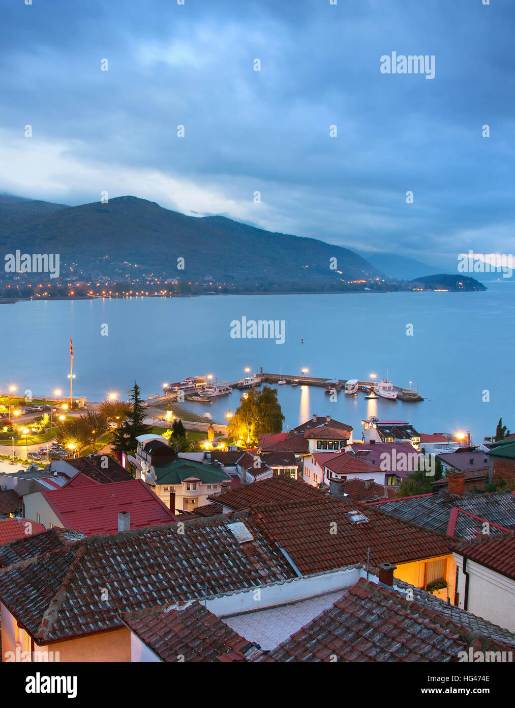 Ansicht-Ohrid bunte Dämmerung. Mazedonien Stockfoto
