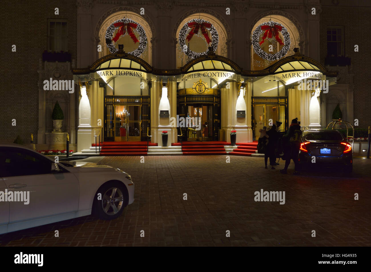 Das Intercontinental Mark Hopkins Hotel während der Weihnachtszeit, San Francisco CA Stockfoto