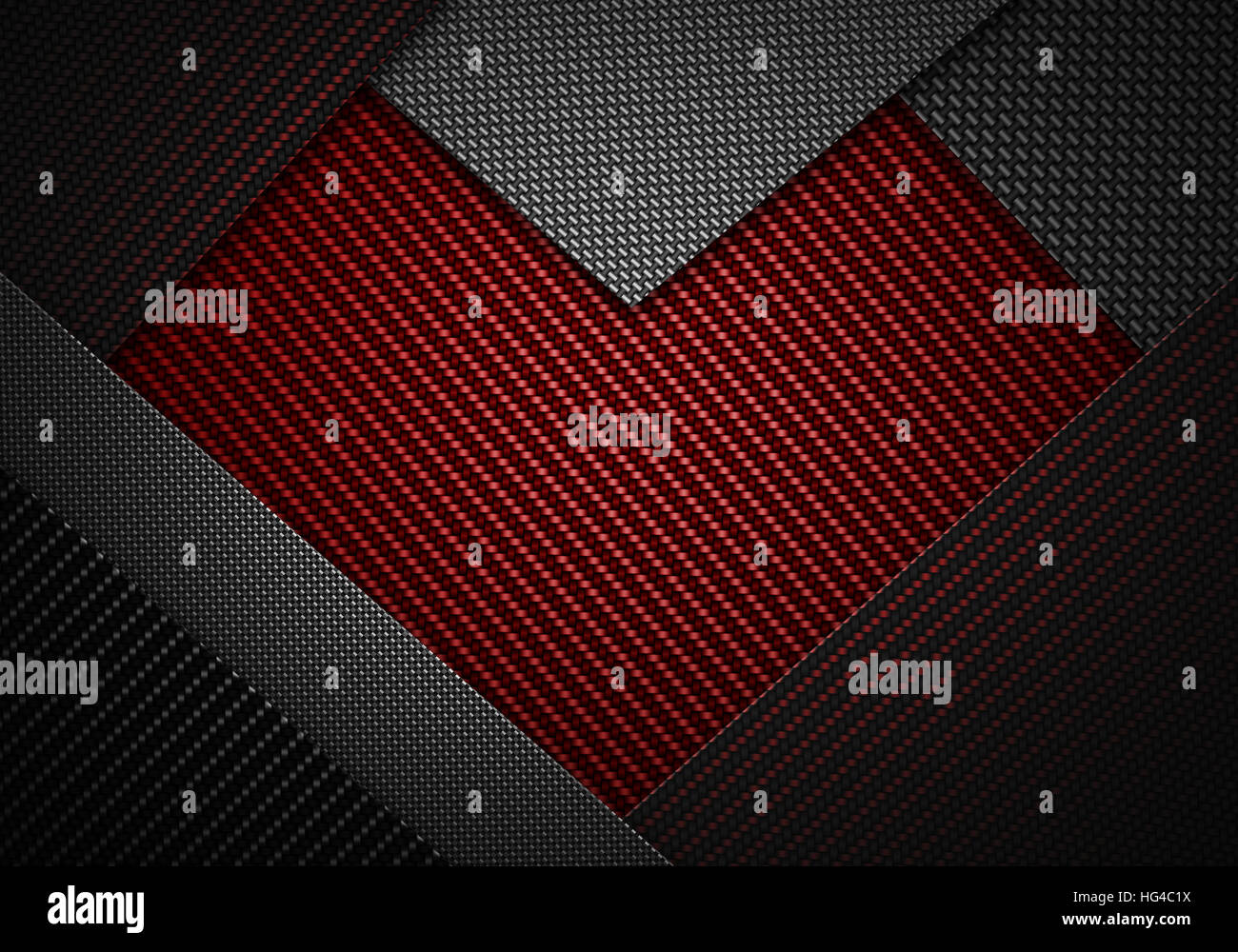 Abstrakt modern rot schwarz Kohlefaser texturiert Materialdesign in Herzform für Hintergrund, Hintergrundbilder, Grafik-Design, Geschenkkarte am Valentinstag Stockfoto