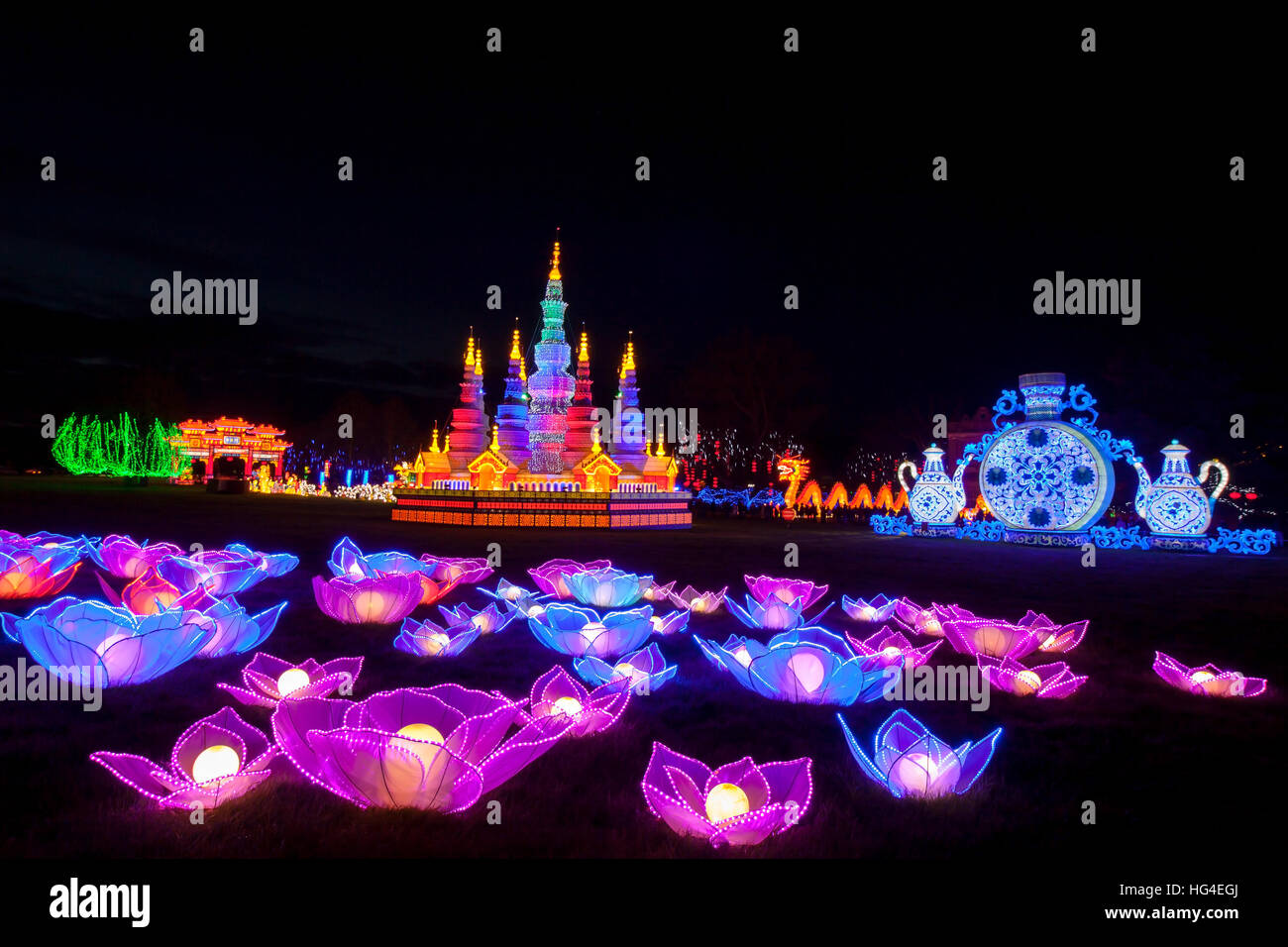 Longleat Festival des Lichts Manfeilong Pagode in Longleat Fest des Lichts, Longleat Immobilien, Wiltshire, England. 16/01/2016 Stockfoto