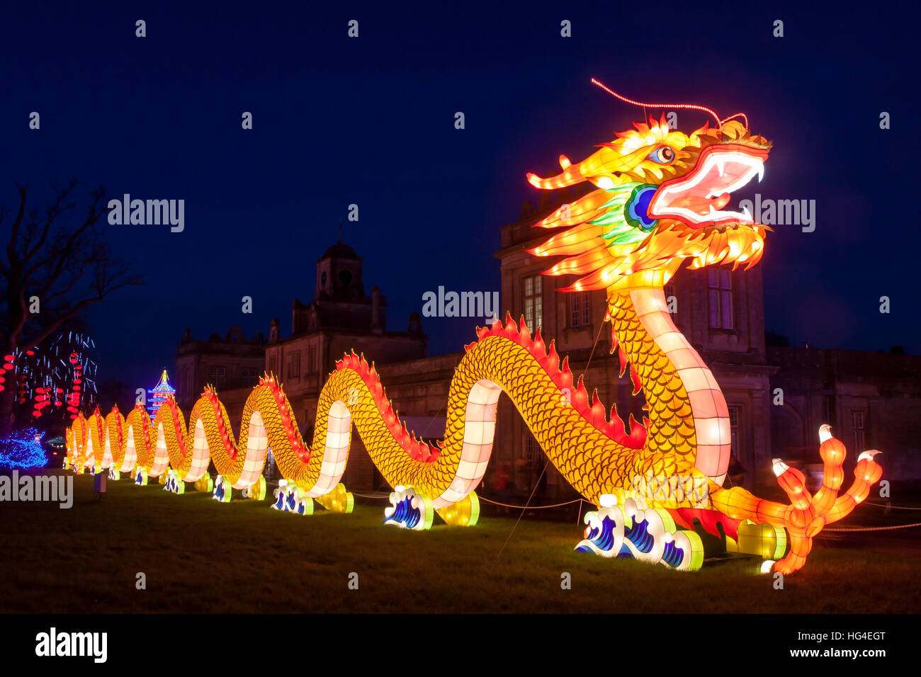 Longleat Festival des Lichts chinesischer Drache in Longleat Fest des Lichts, Longleat Immobilien, Wiltshire, England. 16/01/2016 Stockfoto