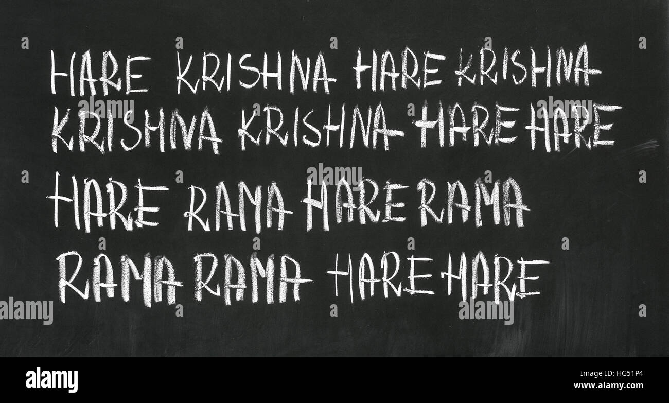 Die Hare-Krishna-Mantra (Maha Mantra, "Große Mantra") an die Tafel. Stockfoto