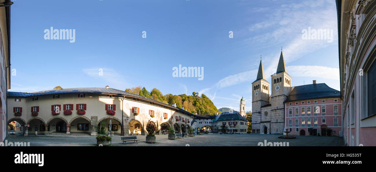 Berchtesgaden: Arkaden, Kirche und Schloss (rechts), Oberbayern, Berchtesgadener Land, Oberbayern, Bayern, Bayern, Deutschland Stockfoto