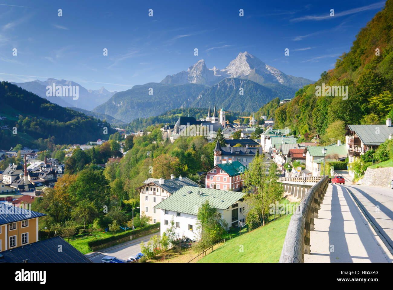 Berchtesgaden: Altstadt, Watzmann, Oberbayern, Berchtesgadener Land, Oberbayern, Bayern, Bayern, Deutschland Stockfoto