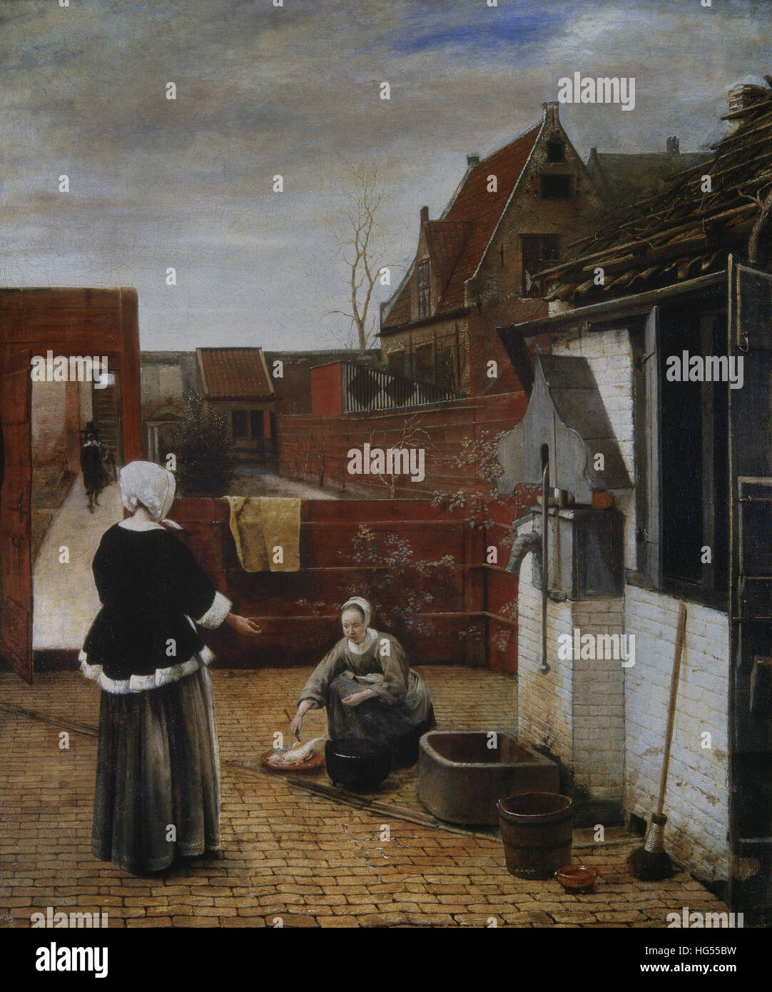 Pieter de Hooch (1629-1684) eine Frau und ihre Magd in einem Innenhof Stockfoto