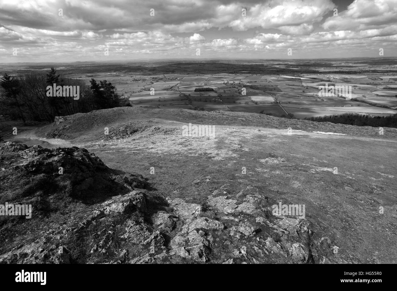 Blick über den Shropshire-Ebenen aus der Wrekin Hill antiken Hügel Fort, Grafschaft Shropshire, England, UK Stockfoto