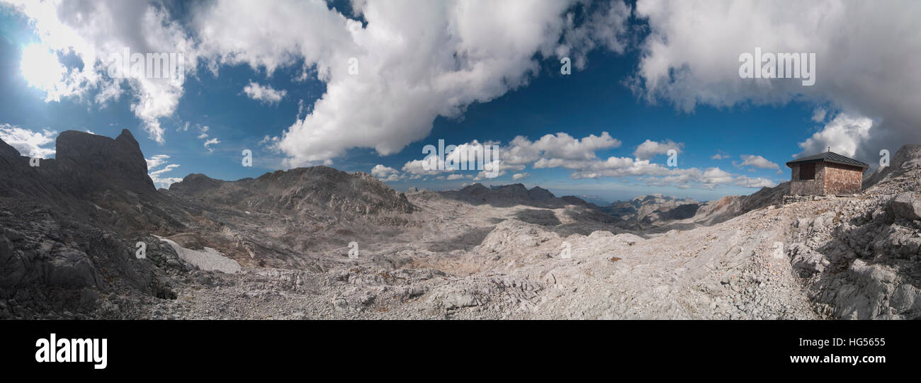 Berchtesgadener Alpen: Biwak Hütte in Bergen Steinernes Meer, Tennengau, Salzburg, Österreich Stockfoto