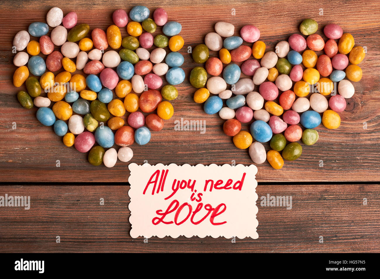 Lovecard und Bonbons. Stockfoto