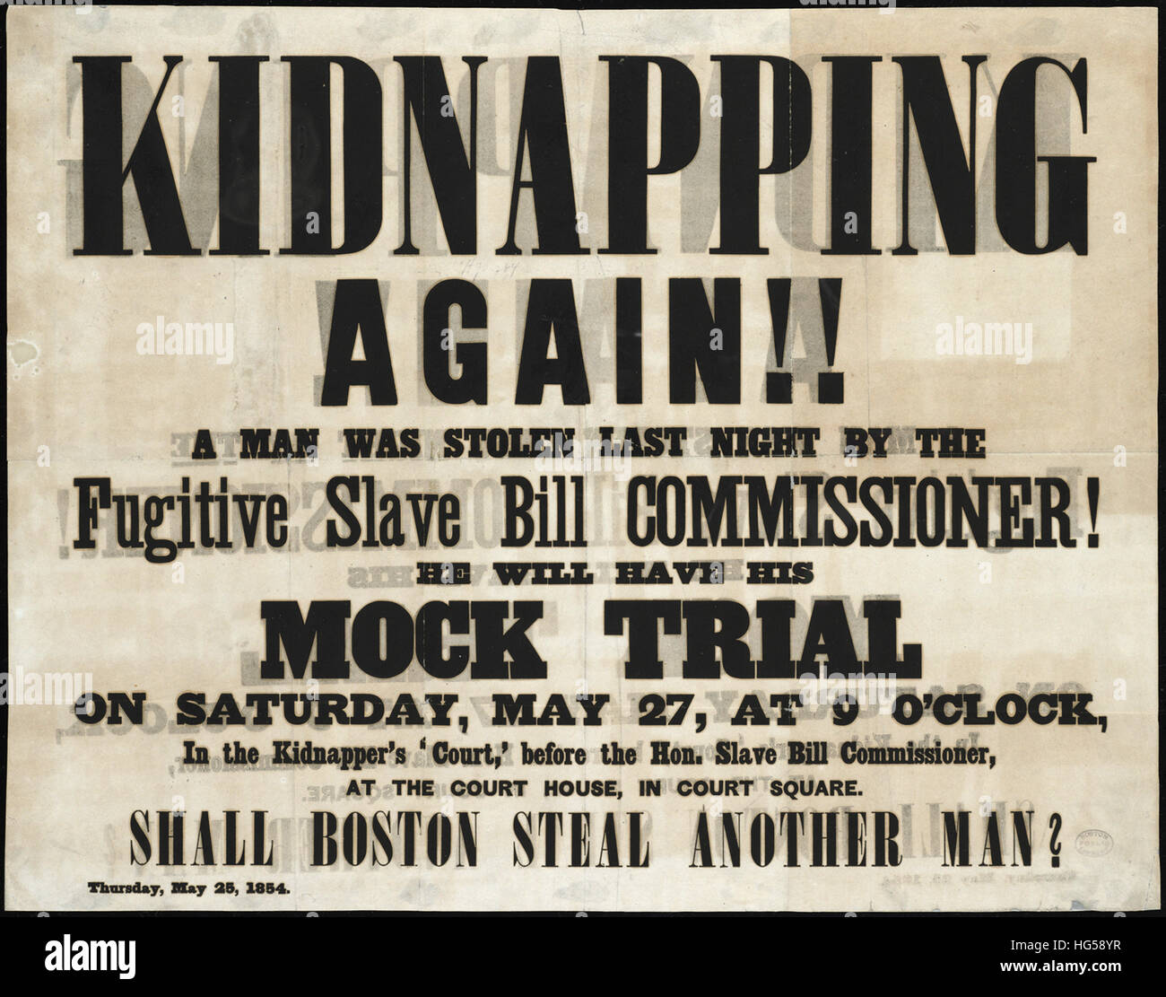 Anti-Sklaverei Breitseiten - Circa 1850 - Entführung wieder!! Stockfoto