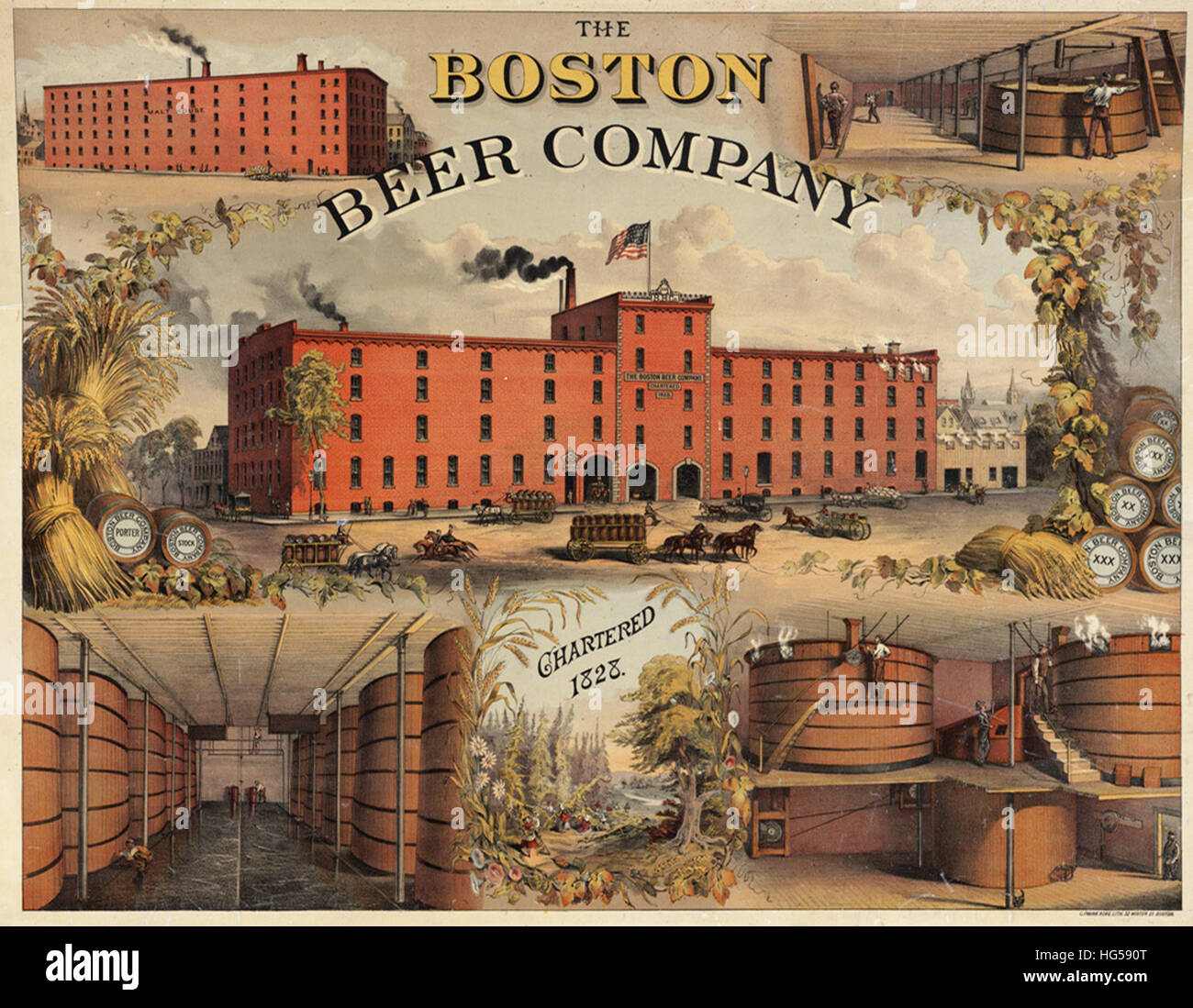 Boston Brauerei Poster - Boston Beer Company, gechartert 1828 Stockfoto