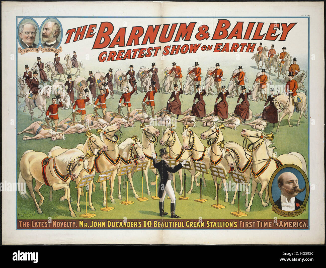 Zirkus Plakat - zeigen die Barnum & Bailey greatest auf Erde   die Neuheit. Mr John Ducander 10 schöne Creme des Hengstes erstmals in Amerika. Stockfoto