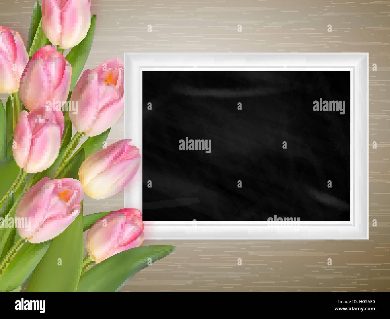 Rosa Tulpen mit leeren schwarzen Tafel. EPS 10 Stock Vektor