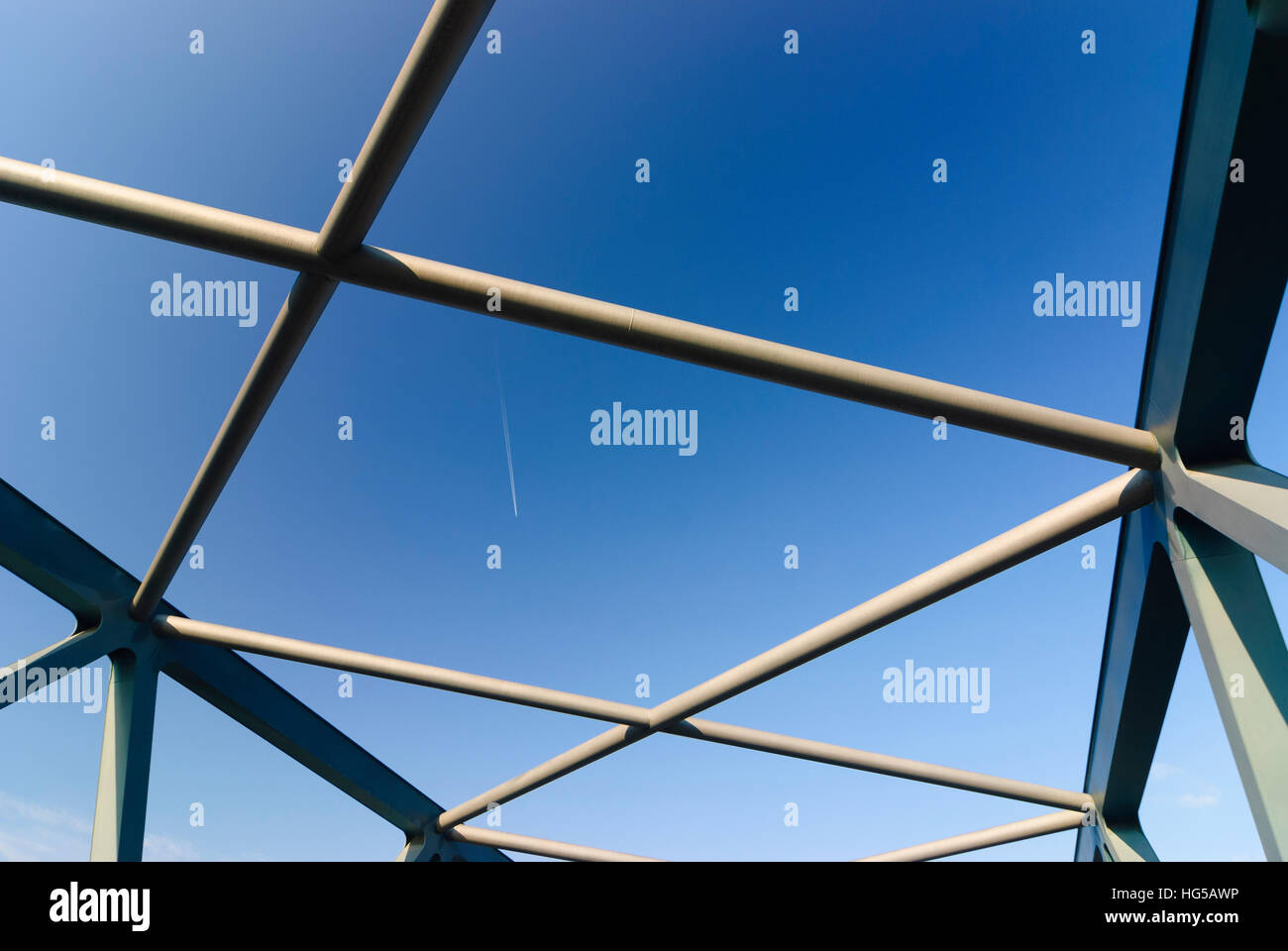 Donaustauf: Stahl-Fachwerkbrücke Detail, Oberpfalz, Oberpfalz, Bayern, Bayern, Deutschland Stockfoto