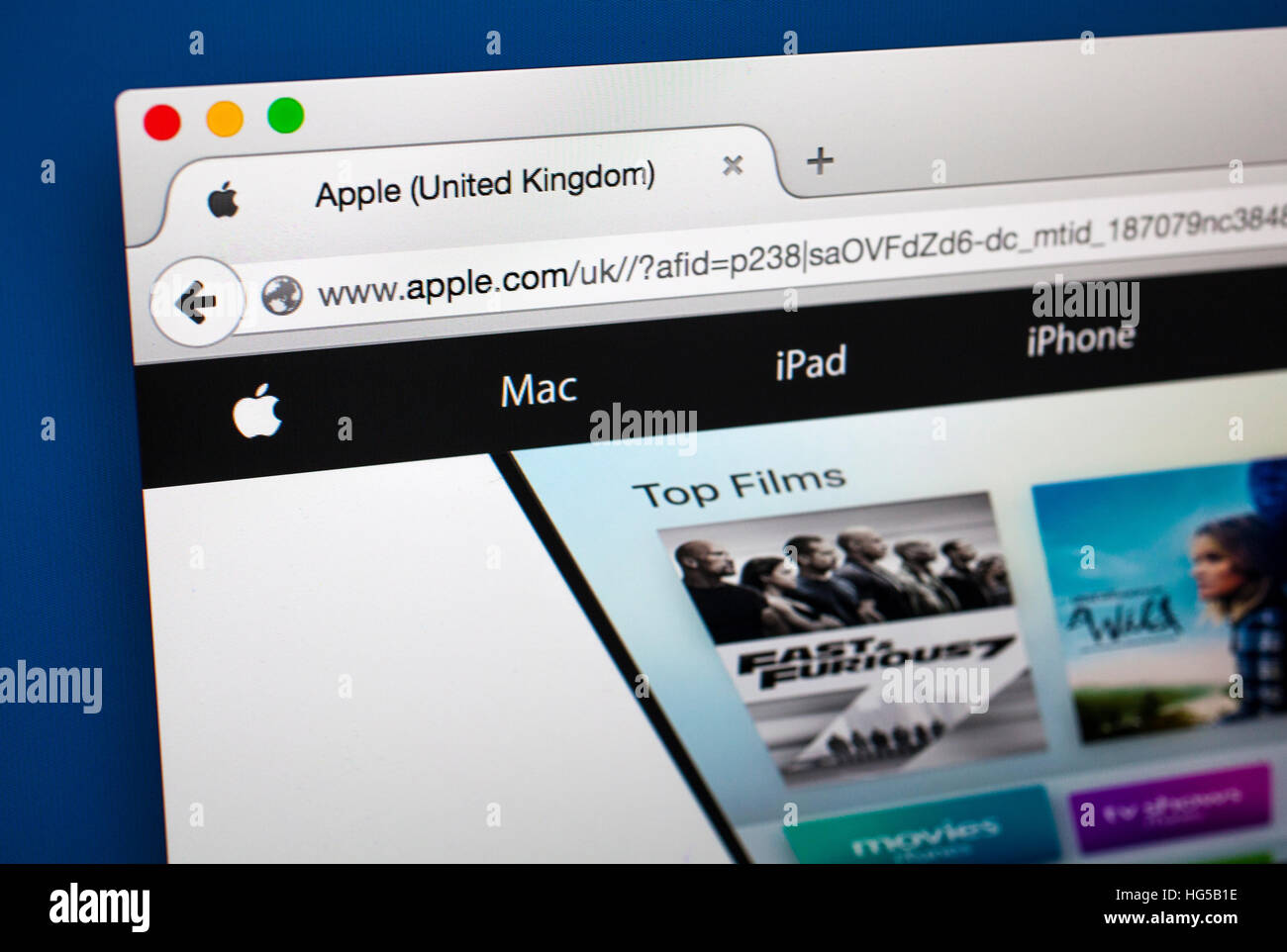 LONDON, UK - 20. Oktober 2015: Die Homepage der offiziellen Apple-Website am 20. Oktober 2015. Stockfoto