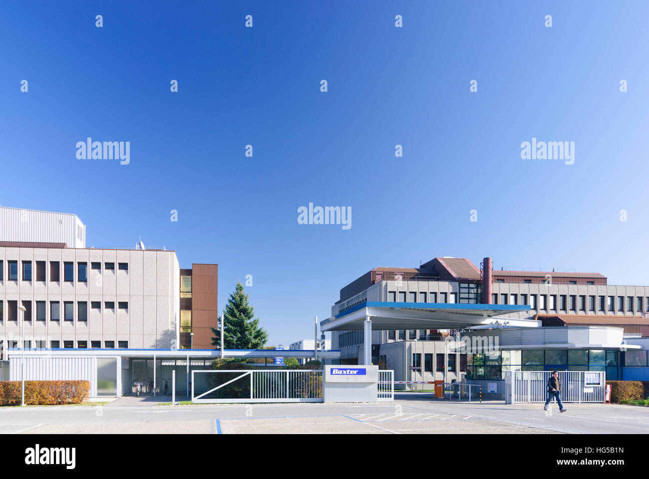 Orth an der Donau: Pharma-Unternehmen Baxter, Donau, Niederösterreich, Niederösterreich, Österreich Stockfoto